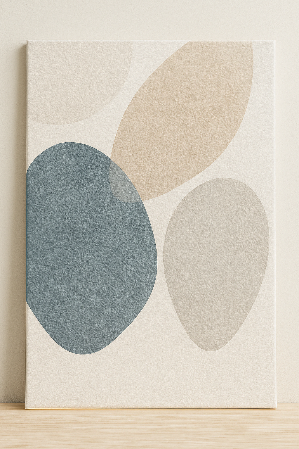 Scandinavian Organic Shapes – Minimalist Beige, Dusty Blue & Soft Gray Composition