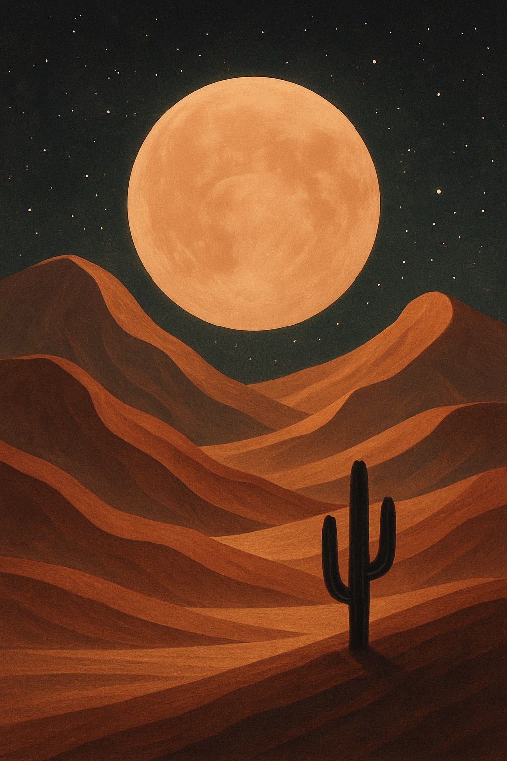 GOUD - PREMIUM - Surreal Desert Moon – Giant Sand Dunes, Glowing Moon & Lone Cactus